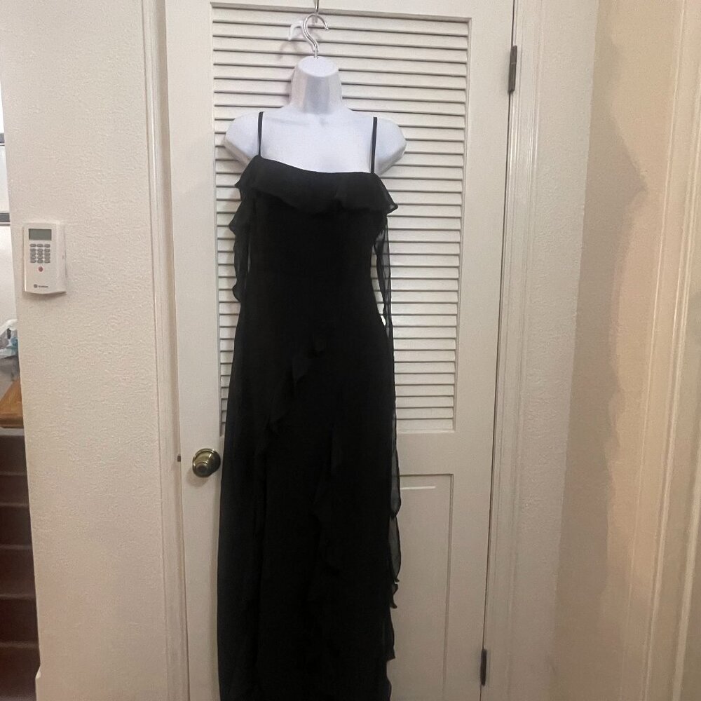 Barbie x Azazie Black Ruffle Slit Maxi Dress A4 - Picture 3 of 11